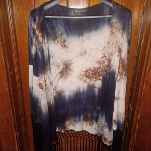 3 For $15 Sale Gamiss Navy and Brown Tie-Dye Fringe Blouse Boho Hippie Large